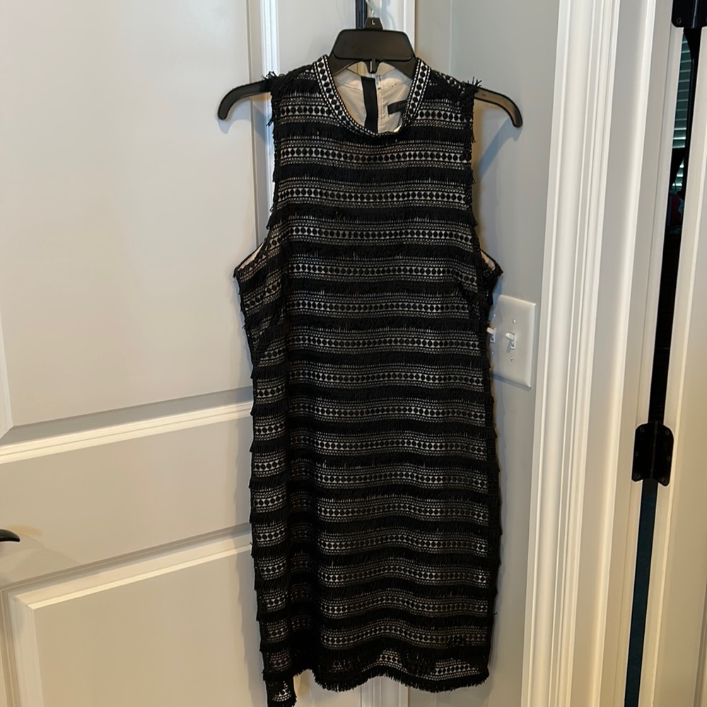 J Crew black fringe sheath dress Size 10